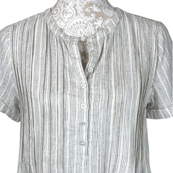 Faherty Striped Linen Blend Shift Dress Short Sleeve Button Down Casual‎ Small - Picture 5 of 10